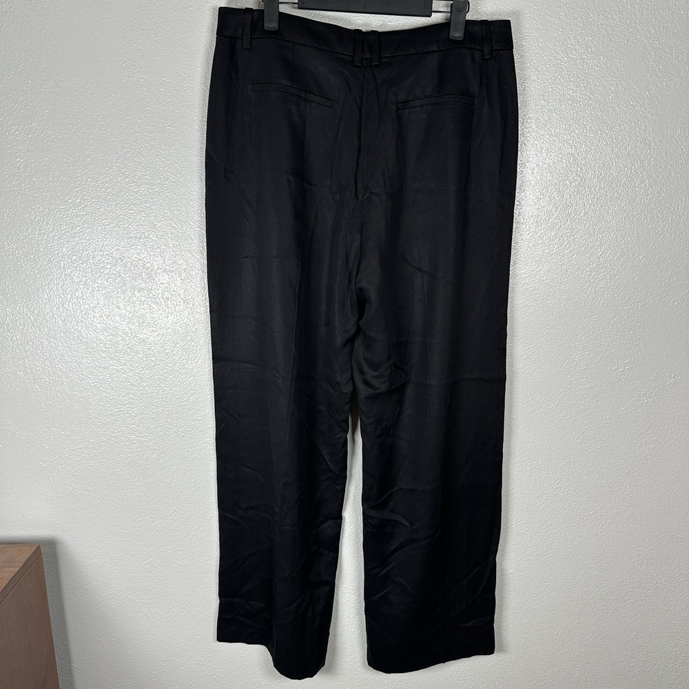 J Crew Wide Leg Pleated Twill Trousers Pants Womens Size 12 Black Tencel Lyocell - Picture 4 of 8